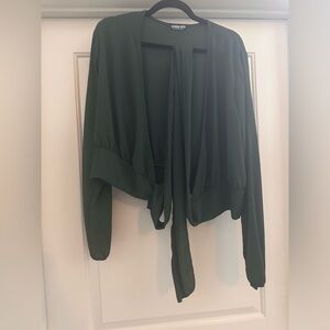 Green tie waist blouse